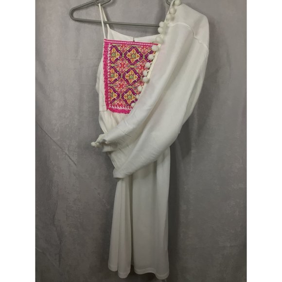 Sleeveless Lined Dress Southwestern Embroidered Front Sz‎ XS White by Miami - Picture 5 of 11